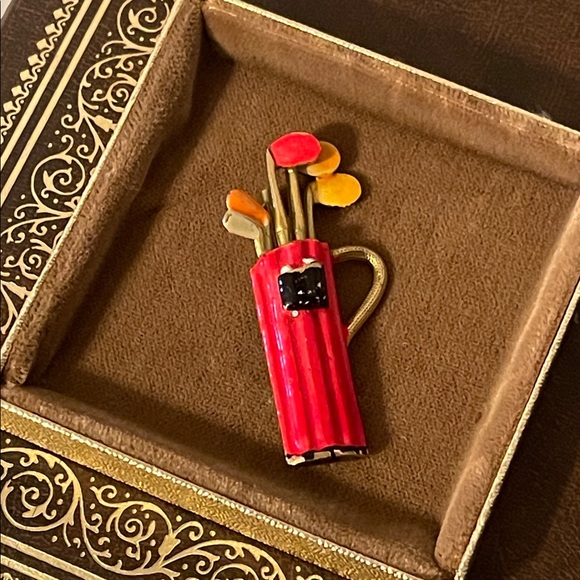 Original By Robert Jewelry - 🍄Vintage “Original by Robert” Red Enamel Golf Bag Brooch